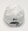 White Polo Ralph Lauren tennis hat with adjustable strap and Polo Ralph Lauren branding, featuring a classic cap design.