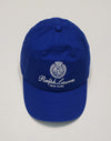 Royal blue Polo Ralph Lauren adjustable hat with New York crest embroidery, featuring a classic cap design and structured fit.