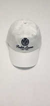 White Polo Ralph Lauren adjustable hat with New York crest embroidery, classic baseball cap style.