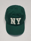 Green Polo Ralph Lauren adjustable strap back hat with NY logo, classic baseball cap style, featuring a curved brim and embroidered branding.
