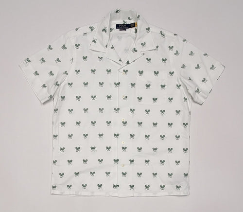 Nwt Polo Ralph Lauren White Tennis Allover Classic Fit Short Sleeve Button Up
