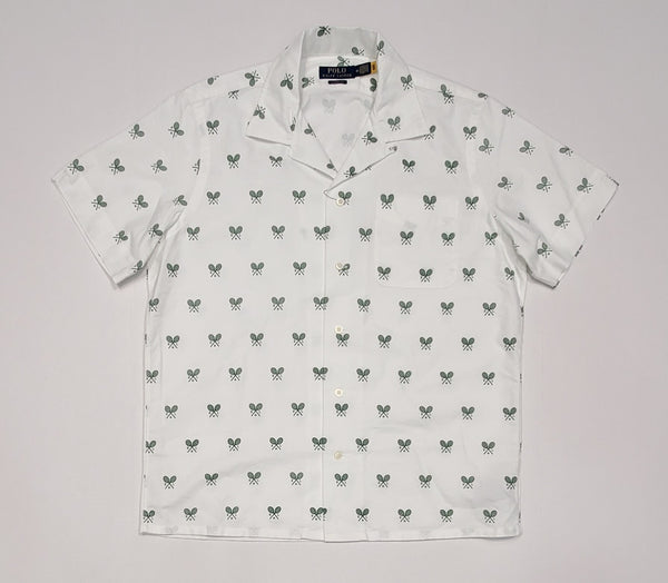 Nwt Polo Ralph Lauren White Tennis Allover Classic Fit Short Sleeve Button Up