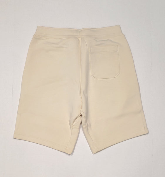 Cream Polo Ralph Lauren double knit shorts with small white pony logo, featuring a classic design and comfortable fit.