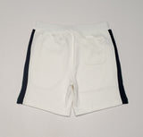 Polo Ralph Lauren white, green, and navy shorts with small pony logo, casual style, front view, lightweight fabric.