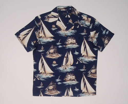 Nwt Polo Ralph Lauren Navy Nautical Sailing Classic Fit Camp Shirt