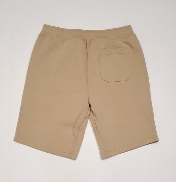 Polo Ralph Lauren khaki double-knit shorts with white small pony logo, featuring a classic casual fit and comfortable fabric.