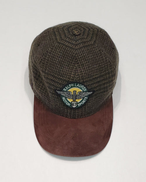 Nwt Polo Ralph Lauren Goodwood Motor Sport Cashmere-Wool  Tweed Plaid  Brown Suede Hat