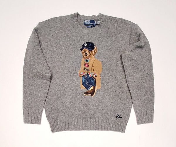 Nwt Polo Ralph Lauren Grey New York Heritage Teddy Bear Wool Sweater