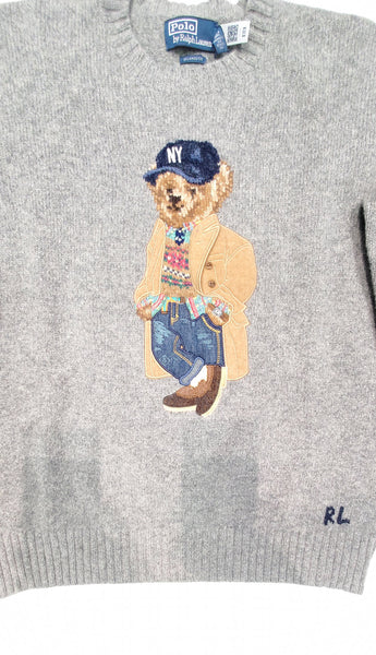 Nwt Polo Ralph Lauren Grey New York Heritage Teddy Bear Wool Sweater