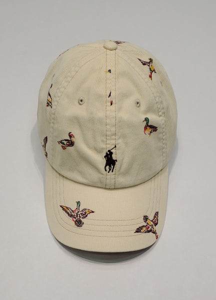Nwt Polo Ralph Lauren Duck Print Corduroy Pony Logo Adjustable Leather Strap Cap Hat