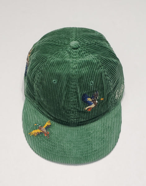 Nwt Polo Ralph Lauren Green Duck Embroidered Corduroy Leather Strap Cap Hat