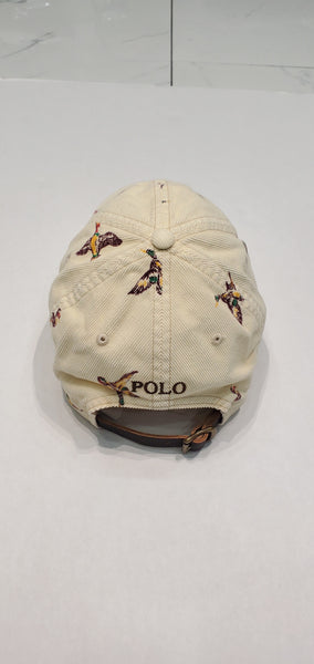 Nwt Polo Ralph Lauren Duck Print Corduroy Pony Logo Adjustable Leather Strap Cap Hat