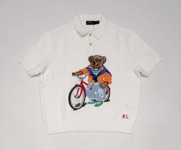 Nwt Polo Ralph Lauren White Bicycle Short Sleeve Cotton Teddy Bear Sweater
