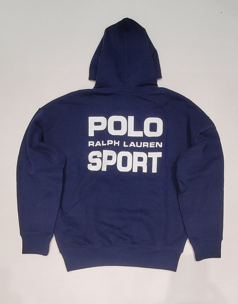 新品タグ付き Polo Sport ネイビー/ホワイト ロゴ入り リラックスフィット フーディー