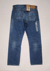 NWT Polo Ralph Lauren Hampton Straight Denim Jeans, blue classic fit jeans with stitching and belt loops, front and back view.