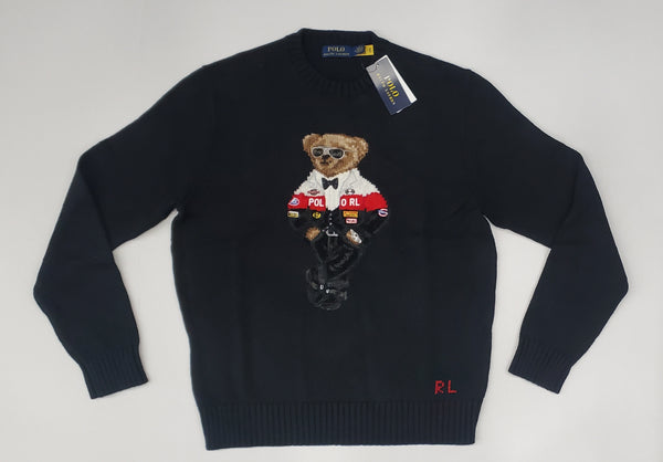Polo Ralph Lauren Black Racing Polo Teddy Bear Cotton Sweater