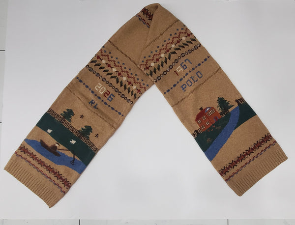 NWT Polo Ralph Lauren Camel Multi Scenic Knit Scarf