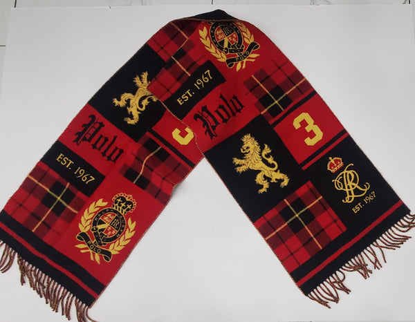 NWT Polo Ralph Lauren Black Multi Heritage Crest Patchwork Scarf