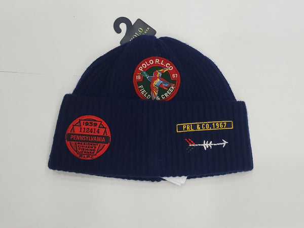 Navy Polo Ralph Lauren Sportsman Outdoors Patch Skully, a stylish men's skull cap with embroidered patch detail.
