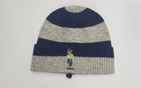 NWT Polo Ralph Lauren Gray / Navy Stripe Heritage Polo Bear Skully
