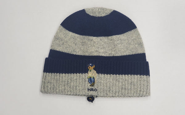 NWT Polo Ralph Lauren Gray / Navy Stripe Heritage Polo Bear Skully