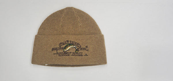 Polo Ralph Lauren khaki skullie hat with outdoor and sportsman style, featuring the iconic Polo logo and casual design.