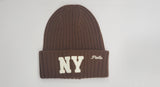 Polo Ralph Lauren brown skully with NY logo patch and script design, featuring a stylish skullie style cap.