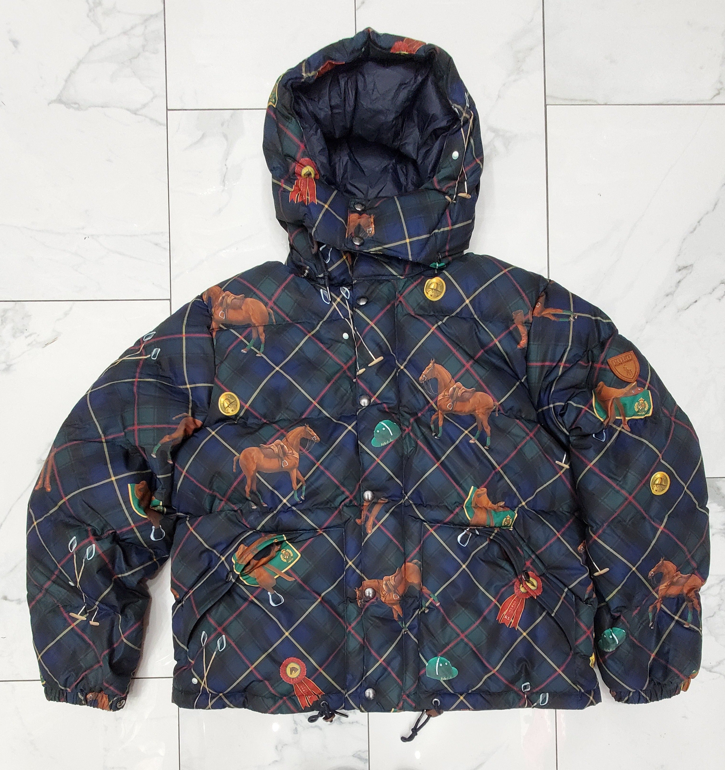 Polo bear clearance plaid down jacket