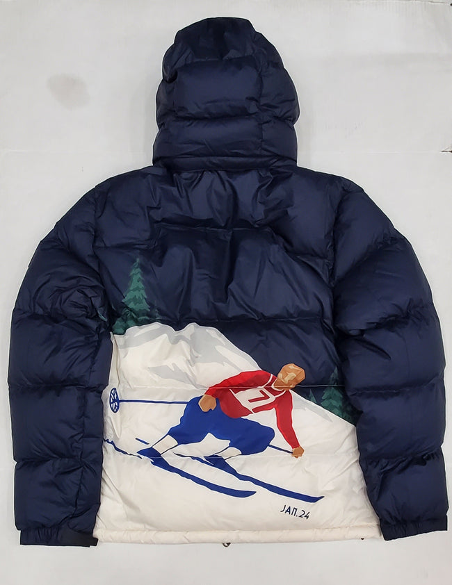 Nwt Polo Ralph Lauren Navy Skier Print Down Classic Fit Jacket