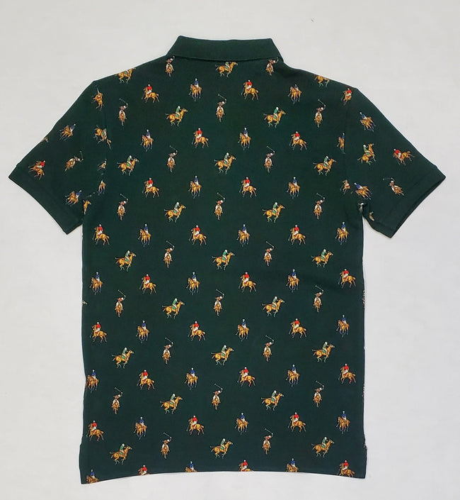 Nwt Polo Ralph Lauren Green Allover Horse Print Custom Slim Fit Polo