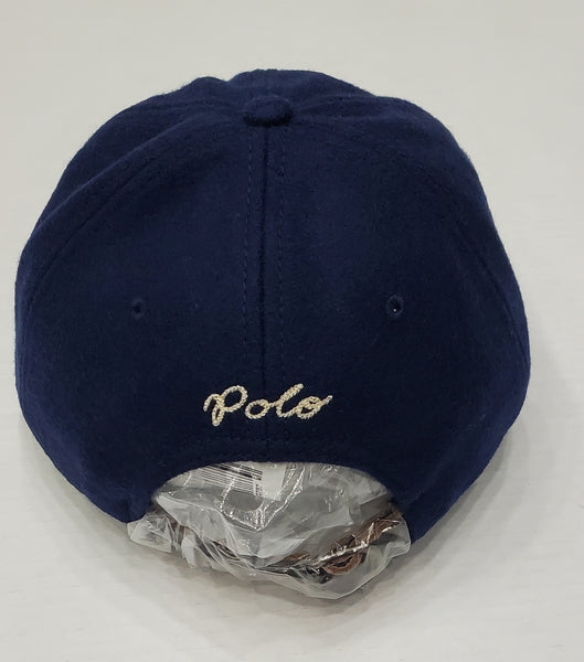 Nwt Polo Ralph Lauren Navy Ralph Felt Patch Adjustable Leather Strap Hat