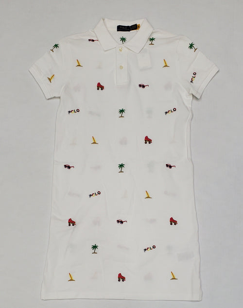 Nwt Polo Ralph Lauren Women's White Allover Embroidered Pony Dress