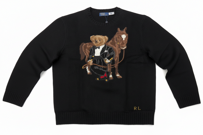 Nwt Polo Ralph Lauren Black Lunar Horse Bear Wool Sweater