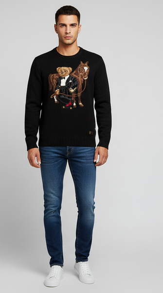 Nwt Polo Ralph Lauren Black Lunar Horse Bear Wool Sweater