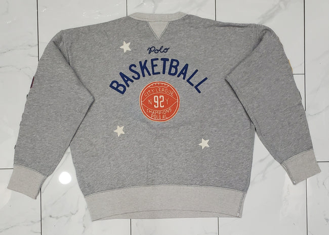 Nwt Polo Ralph Grey Basketball Patches Classic Fit Sweatshirt