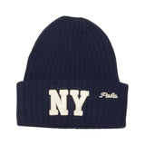 Navy Polo Ralph Lauren skullie hat with NY logo patch and embroidered script skull design, casual and stylish headwear.