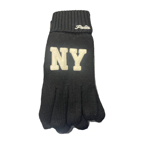 Polo Ralph Lauren Black NY Logo Gloves — actual original photograph, upright on white