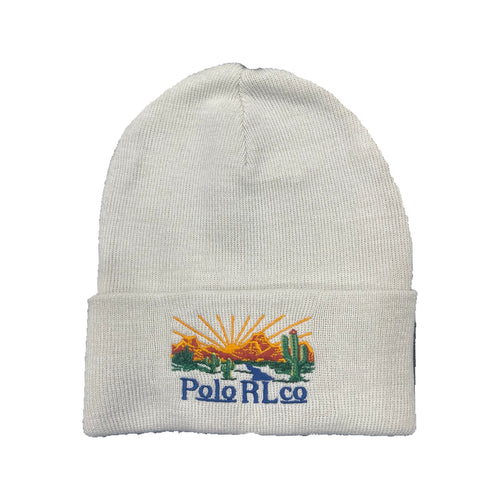 Cream Polo Ralph Lauren southwestern desert patch skully hat with embroidered patch and structured design.