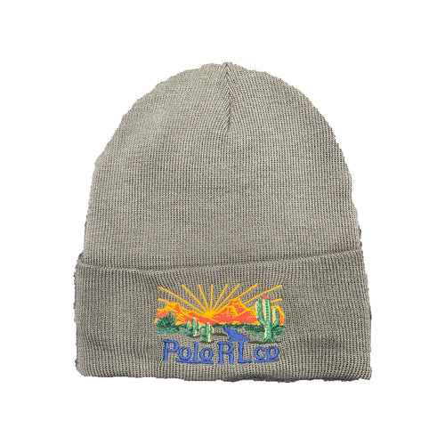 Polo Ralph Lauren olive southwestern desert patch skully cap with embroidered design, displayed upright against a white background.