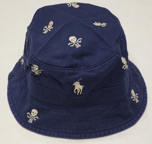 Nwt Polo Ralph Lauren Allover Navy Embroidered Skull Bucket Hat - Unique Style