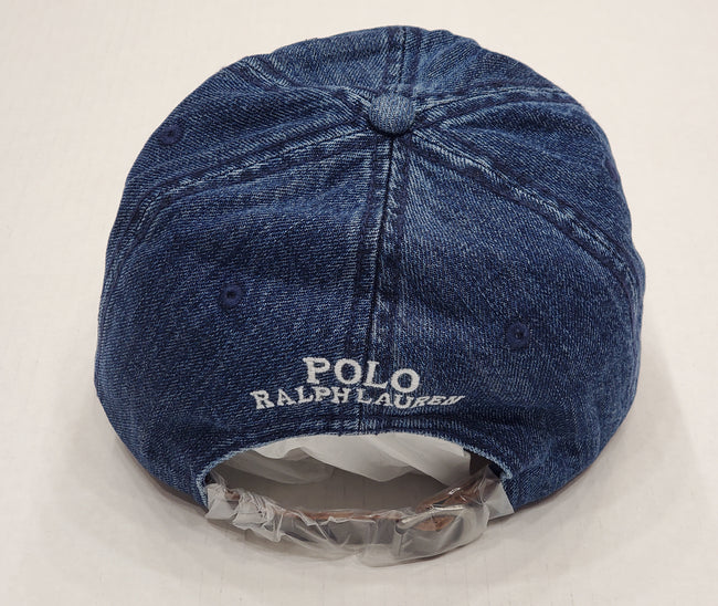 Nwt Polo Ralph Lauren Denim Blue Jean Jacket Adjustable Leather Strap Back Hat - Unique Style