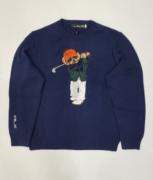 Nwt Polo Ralph Lauren RLX Navy Blue Golf Teddy Bear Sweater - Unique Style