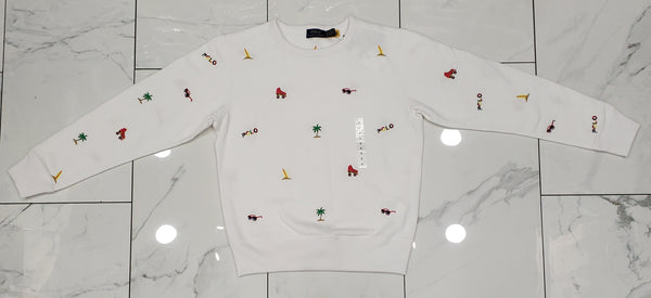 Nwt Polo Ralph Lauren Women's White Allover Embroidered Sweatshirt