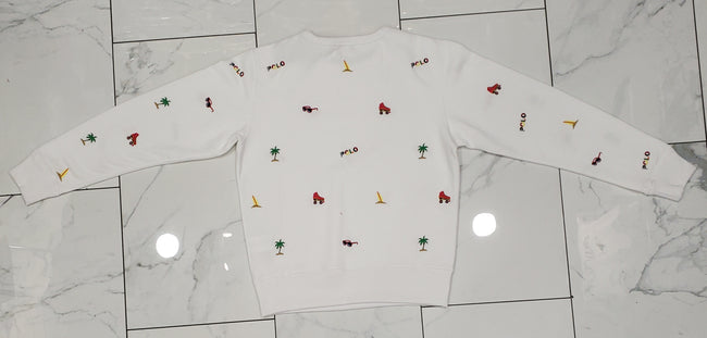 Nwt Polo Ralph Lauren Women's White Allover Embroidered Sweatshirt