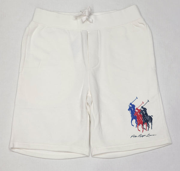 Nwt Polo Ralph Lauren White Triple Pony  8.5 Fleece Shorts - Unique Style