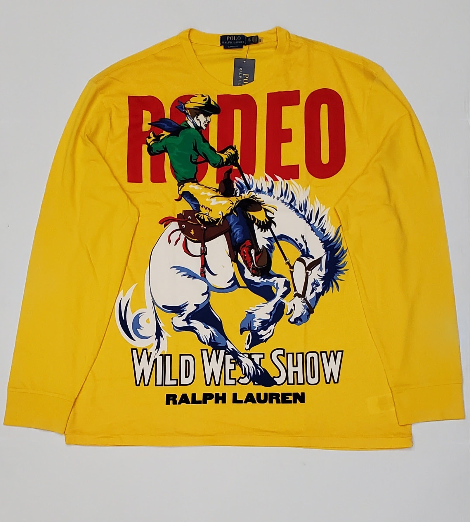 Nwt Polo Ralph Lauren Yellow Rodeo Wild West Classic Fit Long Sleeve Tee