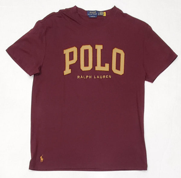 Nwt Polo Ralph Lauren Burgundy Patch Spellout Classic Fit Tee - Unique Style