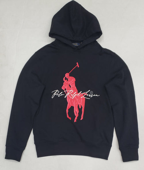 Nwt Polo Ralph Lauren Black/Red Big Pony Script Fleece Hoodie - Unique Style