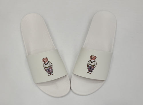 Nwt Polo Ralph Lauren White Sweater Teddy Bear Slides - Unique Style