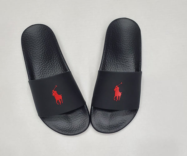 Nwt Polo Ralph Lauren Black WITH Red Big Pony Slides - Unique Style